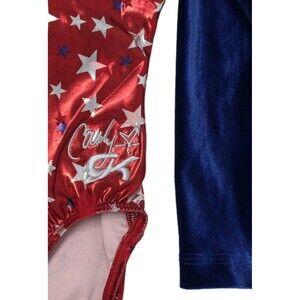 GK Elite VTG Carly Patterson Metallic Red White Blue Patriotic Leotard Size AS
